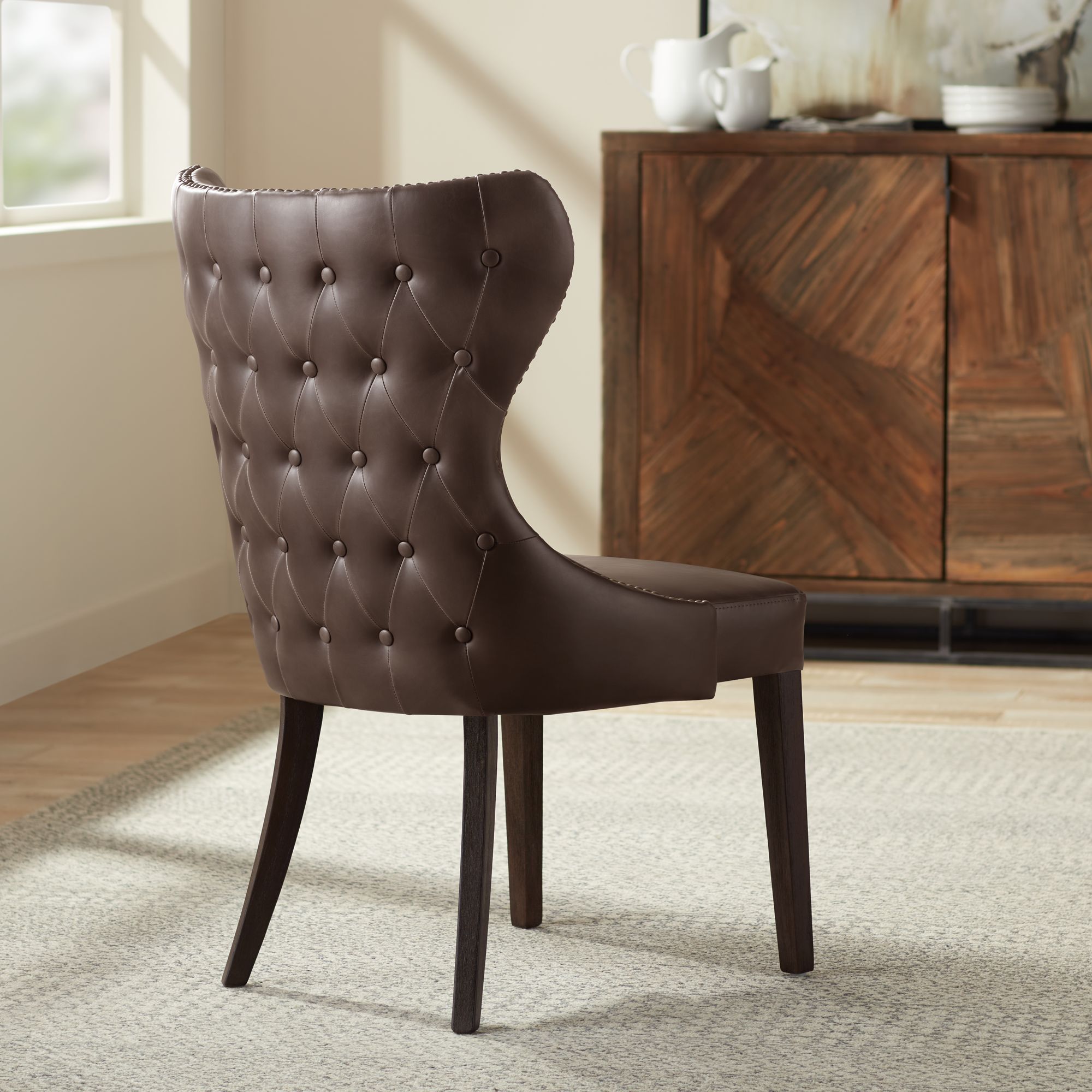 Sunpan Ariana 25" Wide Dark Havana Brown Faux Leather Dining Chair in scene