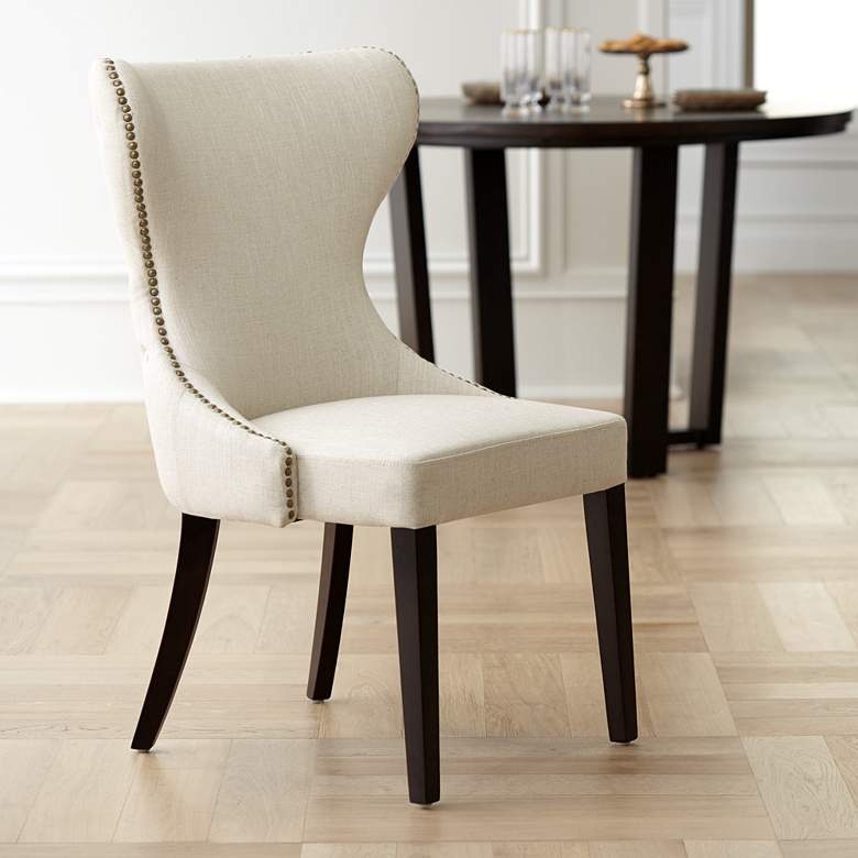 Image 2 Sunpan Ariana 25" Wide Nailhead Trim Sand Fabric Dining Chair