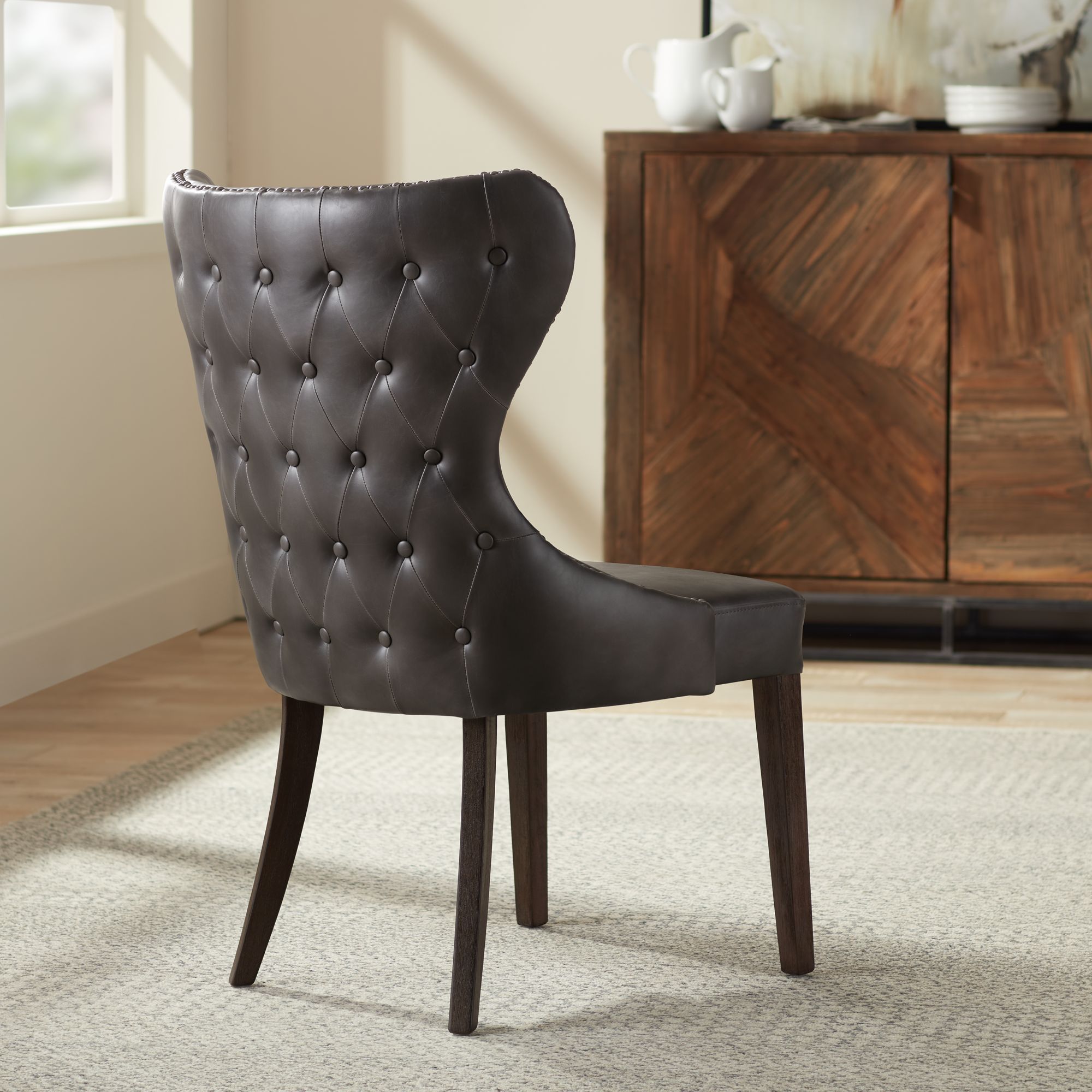 Sunpan Ariana 25" Wide Overcast Gray Faux Leather Dining Chair in scene