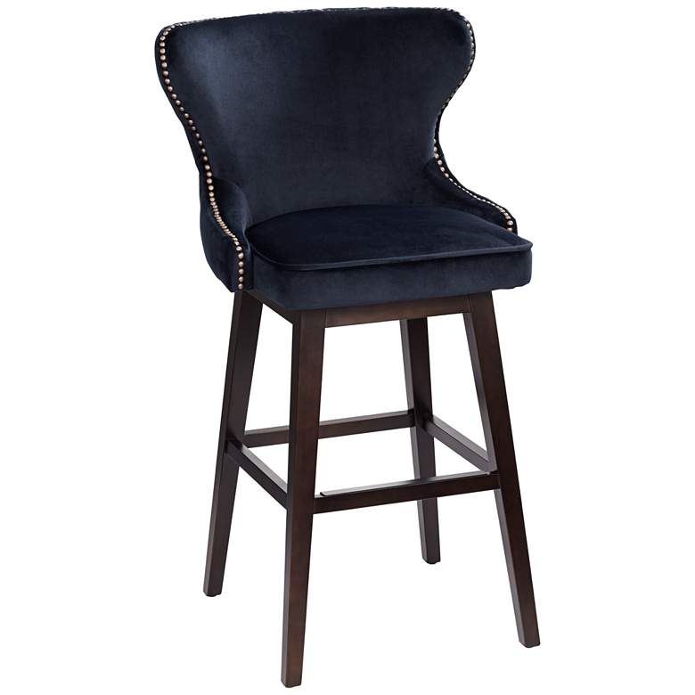 Image 2 Sunpan Ariana 29 1/2" Brass Trimmed Navy Blue Swivel Bar Stool