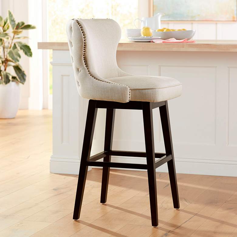 Image 1 Sunpan Ariana 29 1/2" Sand Fabric Tufted Swivel Bar Stool