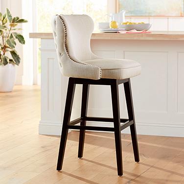 Sunpan Ariana 29 1/2" Sand Fabric Tufted Swivel Bar Stool