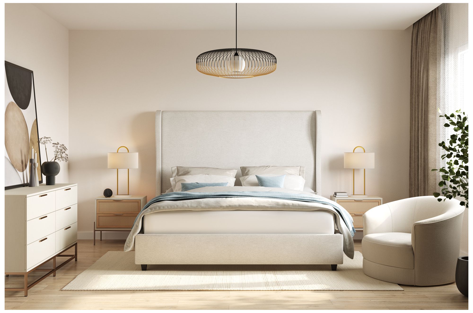 Sunpan Avida Nightstand Champagne Gold Cream and natural