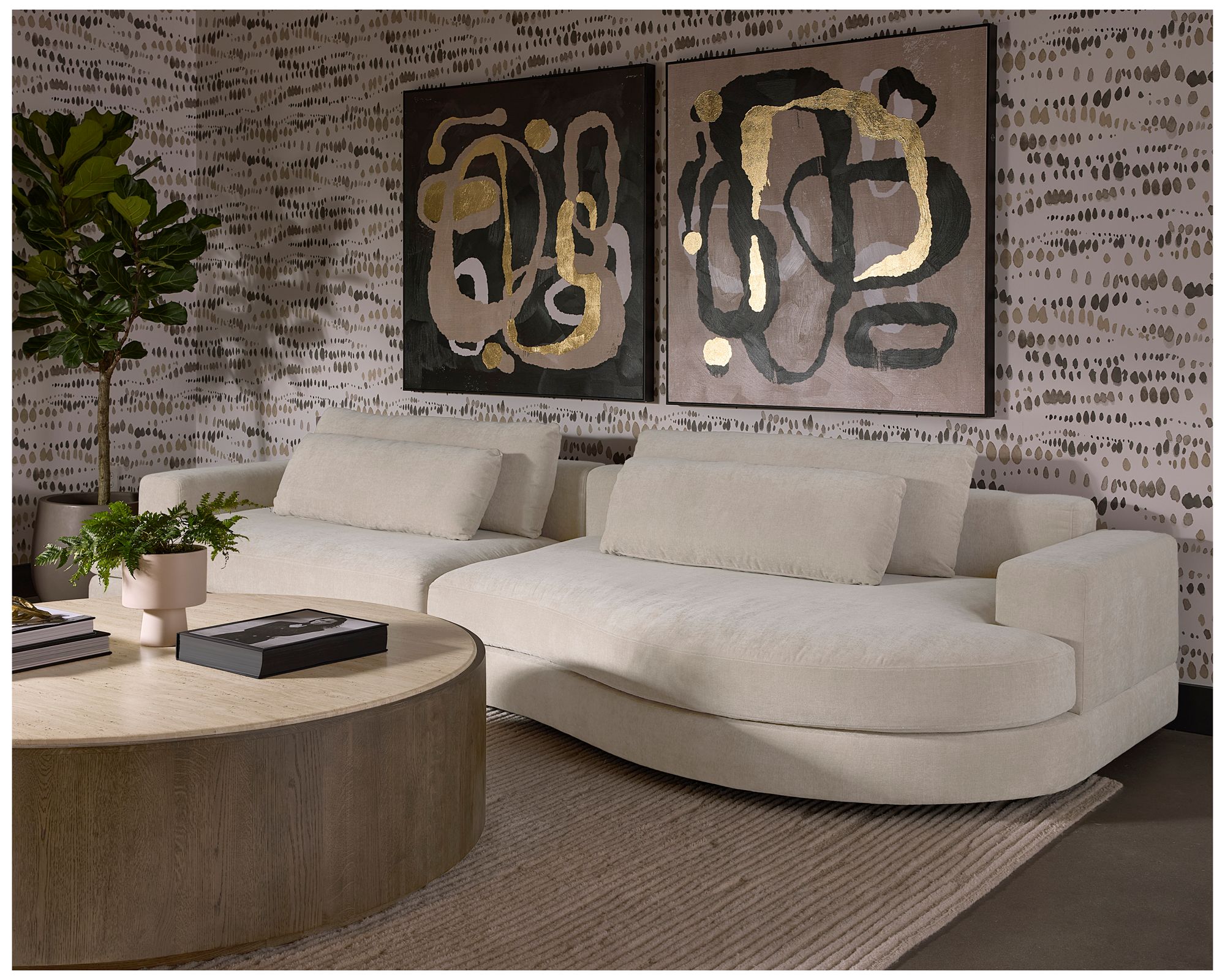 Sunpan Baela 145" Wide Danny Cream Fabric Modern Sofa