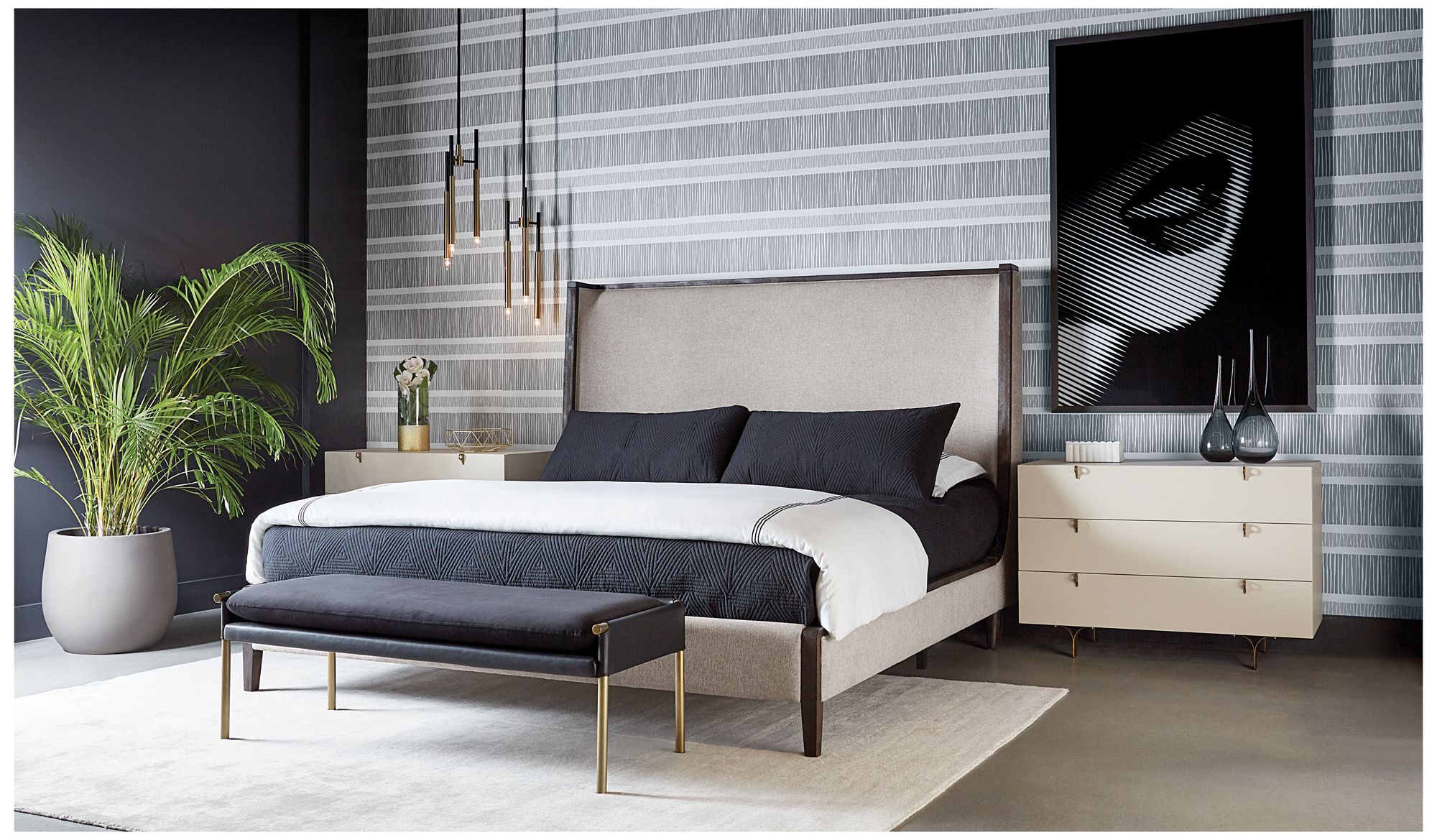 Sunpan Bellevue Bench Abbington Black and Bravo Black