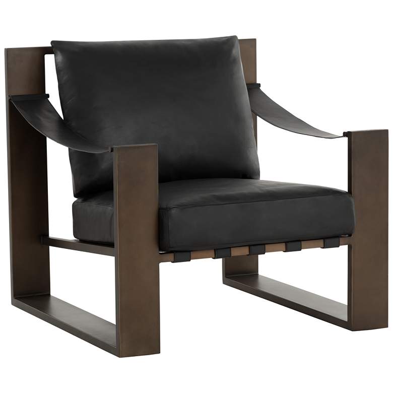 Image 1 Sunpan Berke Lounge Chair Antique Bronze Charcoal Black Leather