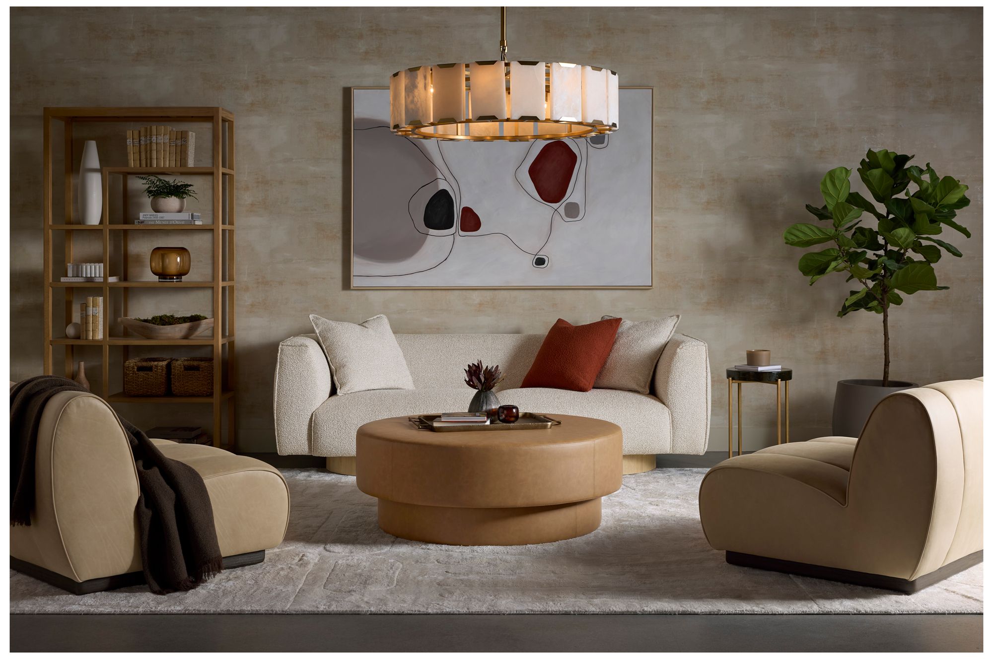 Sunpan Blaise Swivel Lounge Chair Sahara Sand Leather