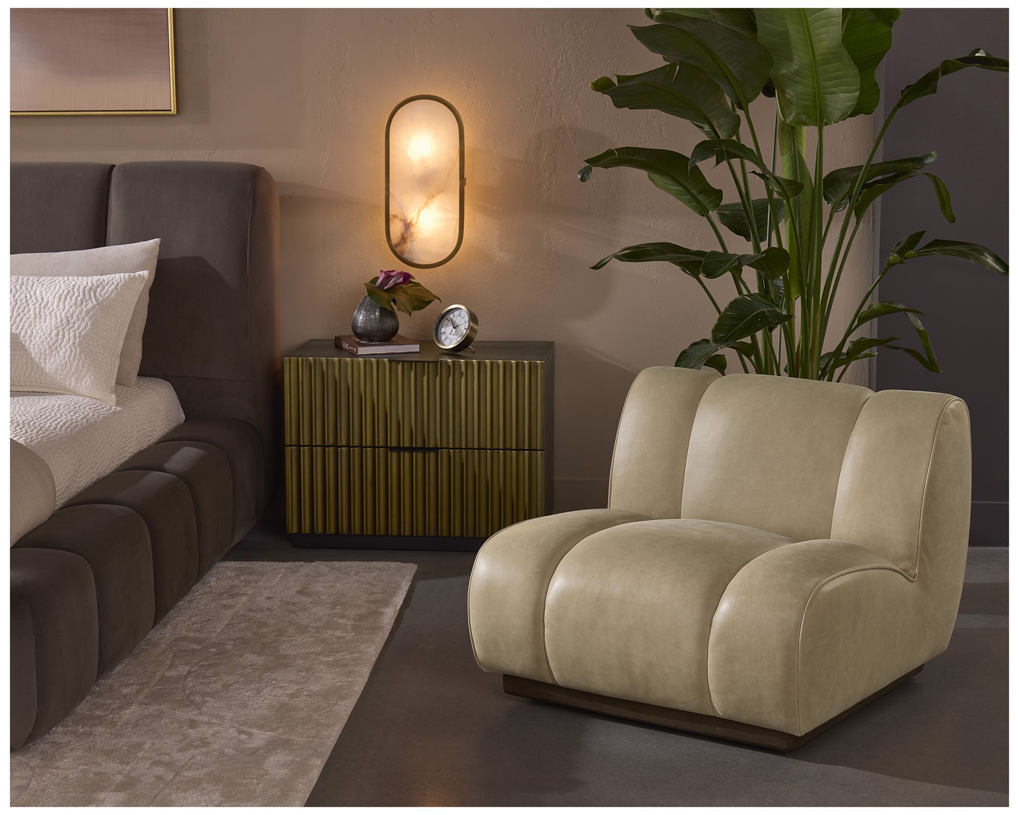 Sunpan Blaise Swivel Lounge Chair Sahara Sand Leather