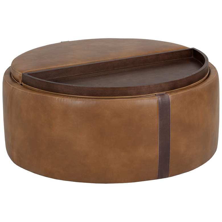 Image 1 Sunpan Borelli Wheeled Storage Ottoman Tobacco Tan and Autumn Chestnut