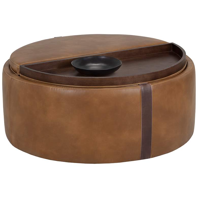 Image 2 Sunpan Borelli Wheeled Storage Ottoman Tobacco Tan and Autumn Chestnut more views