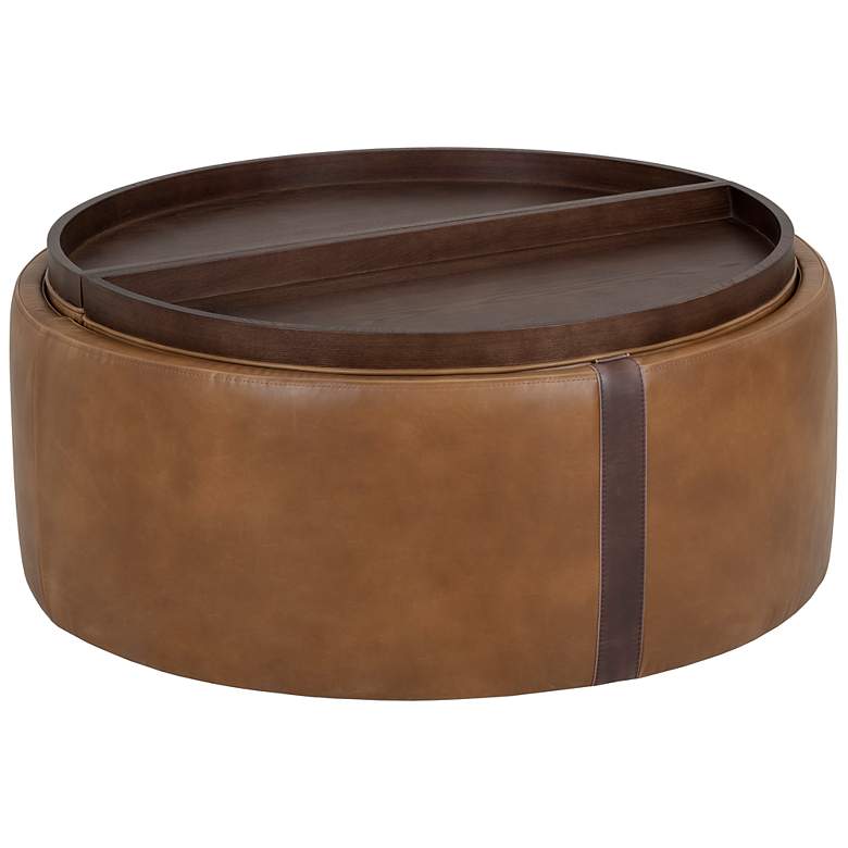 Image 3 Sunpan Borelli Wheeled Storage Ottoman Tobacco Tan and Autumn Chestnut more views