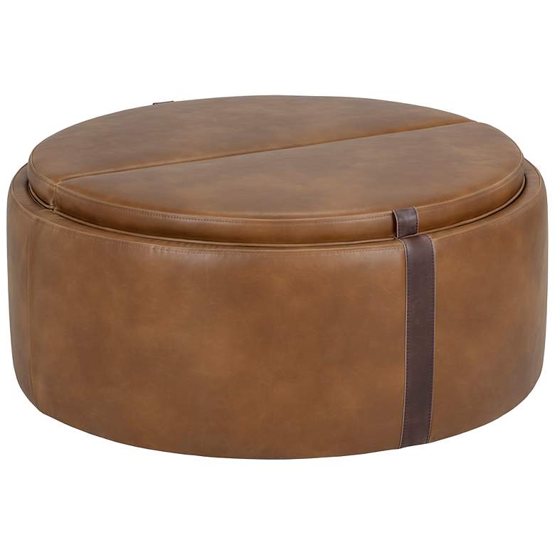Image 4 Sunpan Borelli Wheeled Storage Ottoman Tobacco Tan and Autumn Chestnut more views