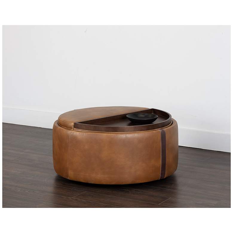 Image 6 Sunpan Borelli Wheeled Storage Ottoman Tobacco Tan and Autumn Chestnut more views
