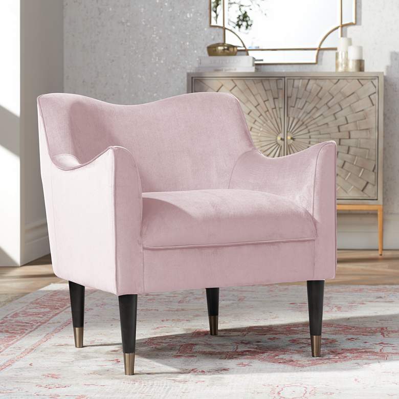 Image 2 Sunpan Bow 29" Wide Blush Pink Sky Velvet Fabric Armchair