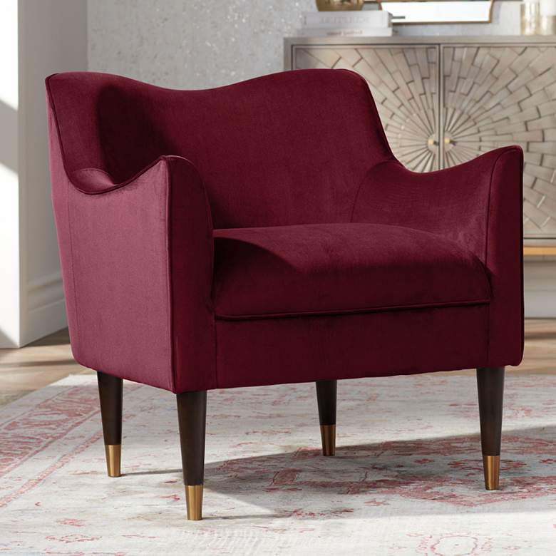 Image 1 Sunpan Bow 29" Wide Burgundy Red Sky Velvet Fabric Armchair