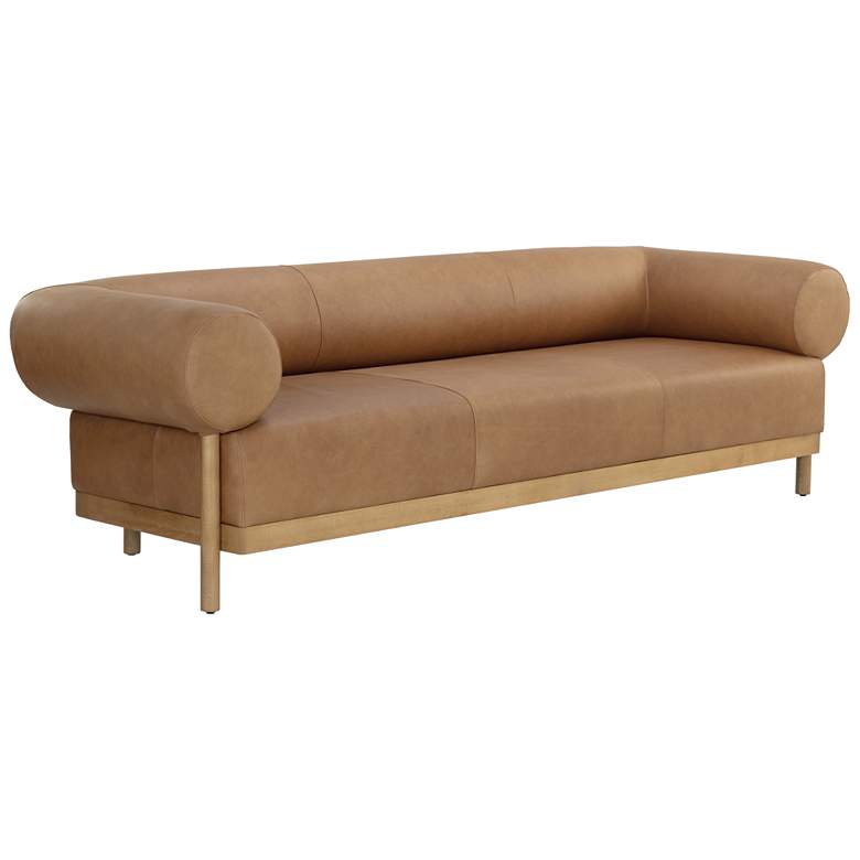 Image 1 Sunpan Bromley Sofa Rustic Oak Ludlow Sesame Leather