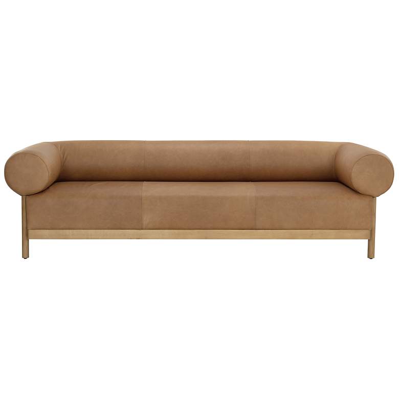 Image 2 Sunpan Bromley Sofa Rustic Oak Ludlow Sesame Leather more views