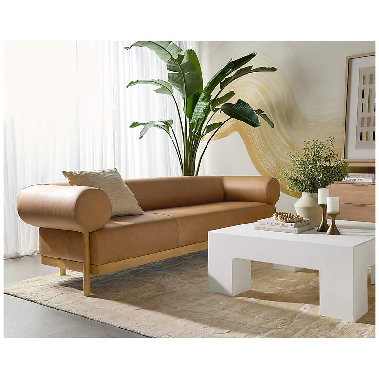 Image 7 Sunpan Bromley Sofa Rustic Oak Ludlow Sesame Leather more views