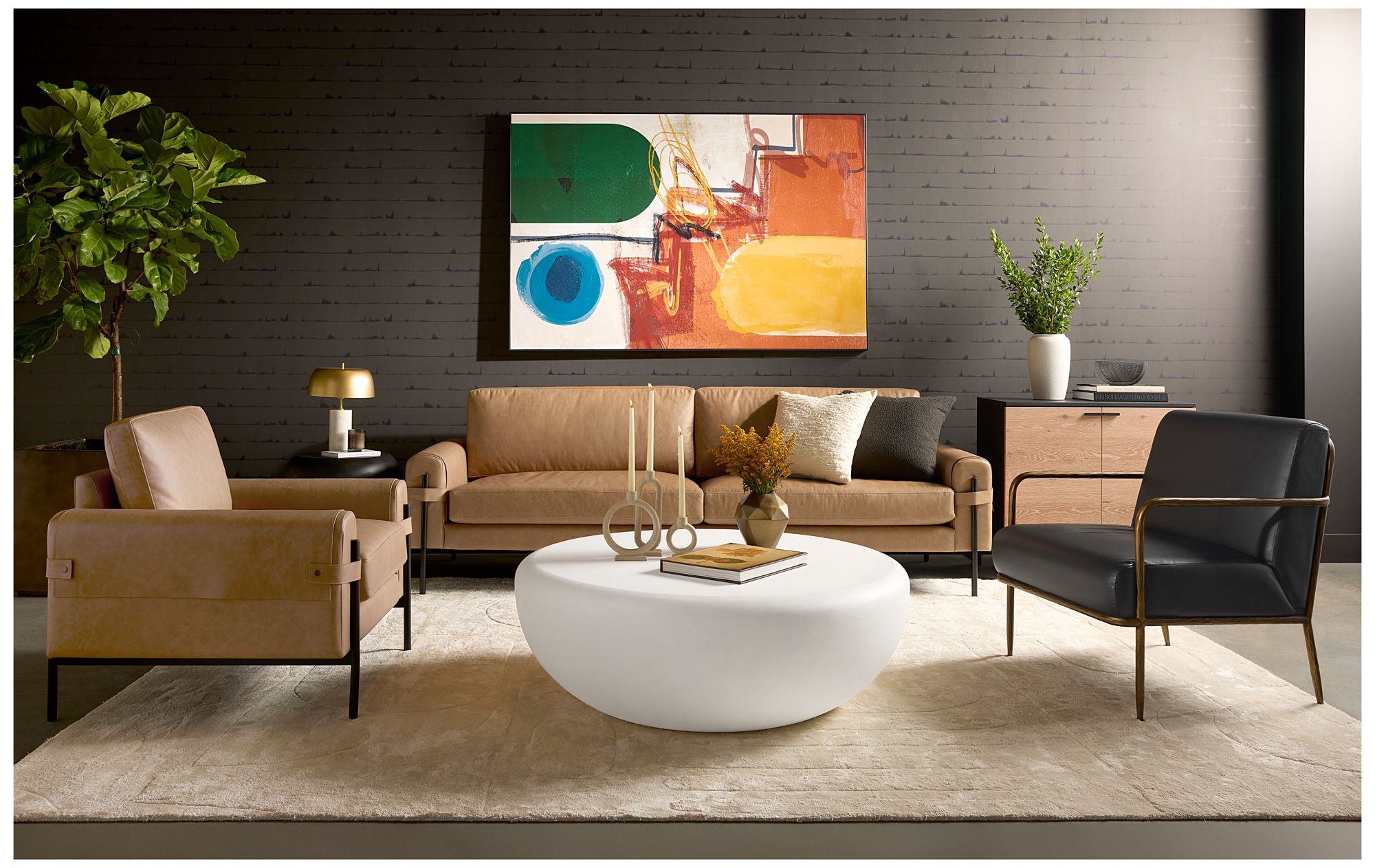 Sunpan Camus Sofa Ludlow Sesame Leather