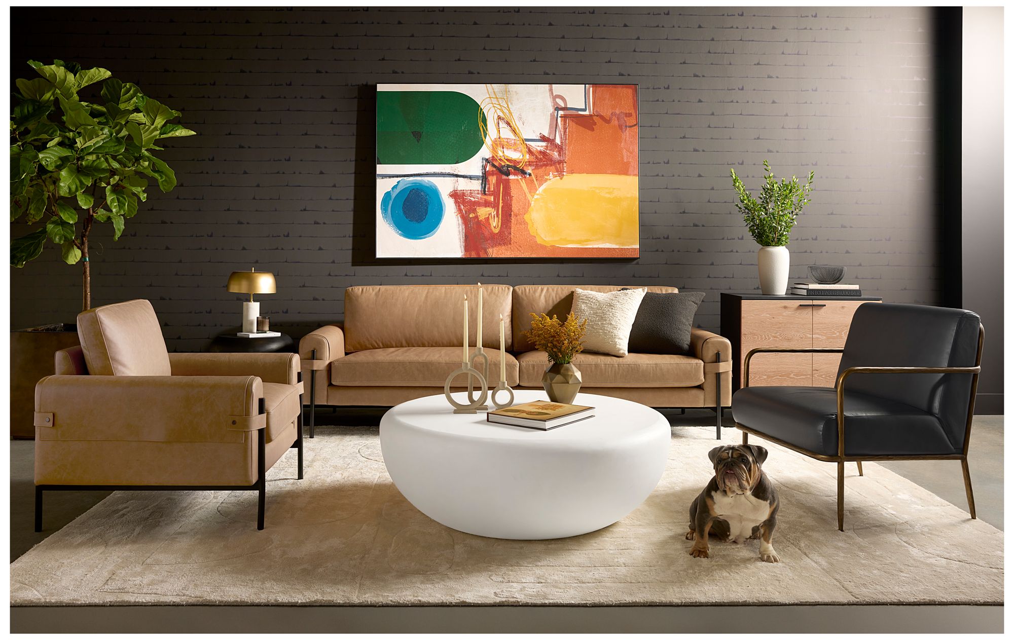 Sunpan Camus Sofa Ludlow Sesame Leather