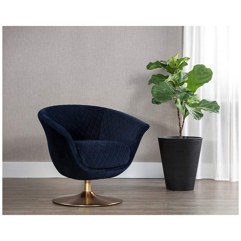 Image 1 Sunpan Carine Swivel Lounge Chair Quilted Abbington Navy