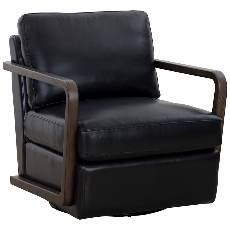 Image 1 Sunpan Castell Swivel Lounge Chair Brown Cortina Black Leather