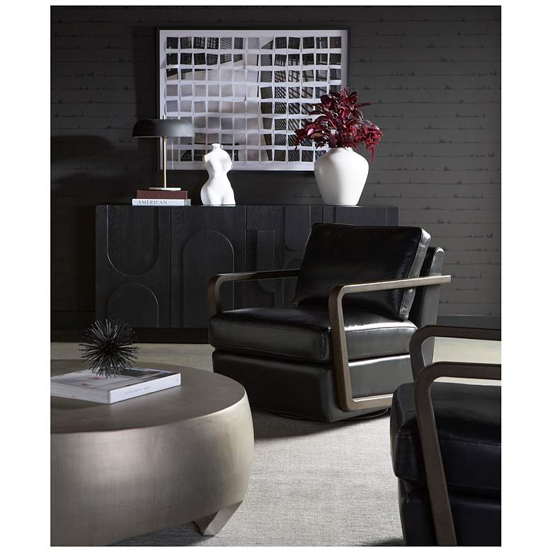 Image 6 Sunpan Castell Swivel Lounge Chair Brown Cortina Black Leather more views