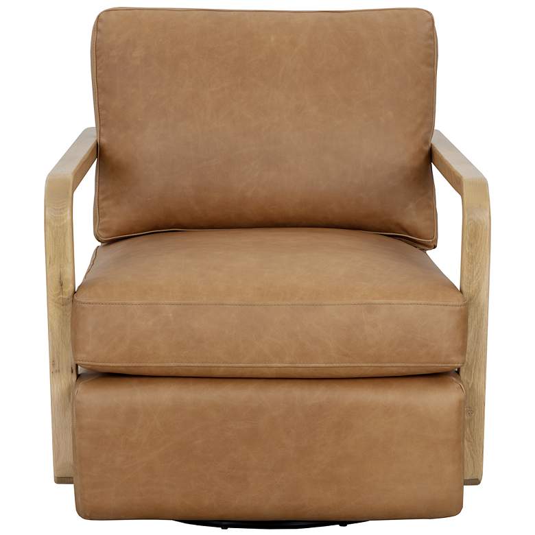 Image 2 Sunpan Castell Swivel Lounge Chair Rustic Oak Ludlow Sesame Leather more views