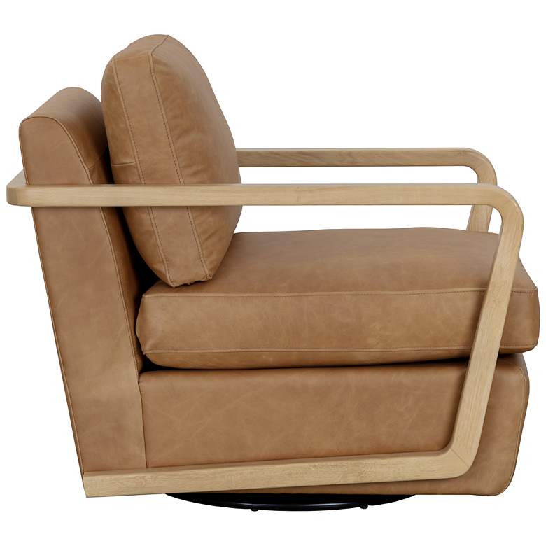 Image 3 Sunpan Castell Swivel Lounge Chair Rustic Oak Ludlow Sesame Leather more views