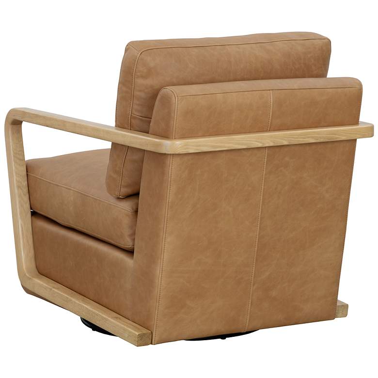 Image 4 Sunpan Castell Swivel Lounge Chair Rustic Oak Ludlow Sesame Leather more views