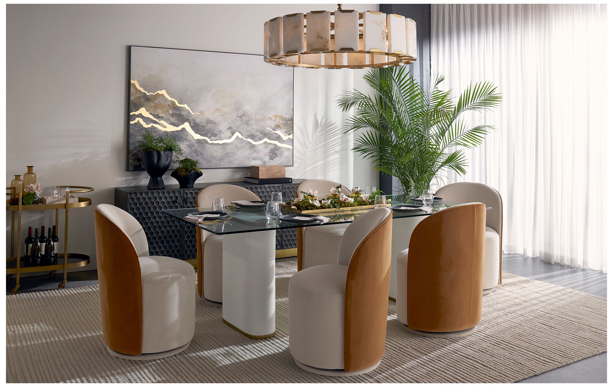 Sunpan Cavoli Swivel Dining Chair Meg Taupe and Meg Gold