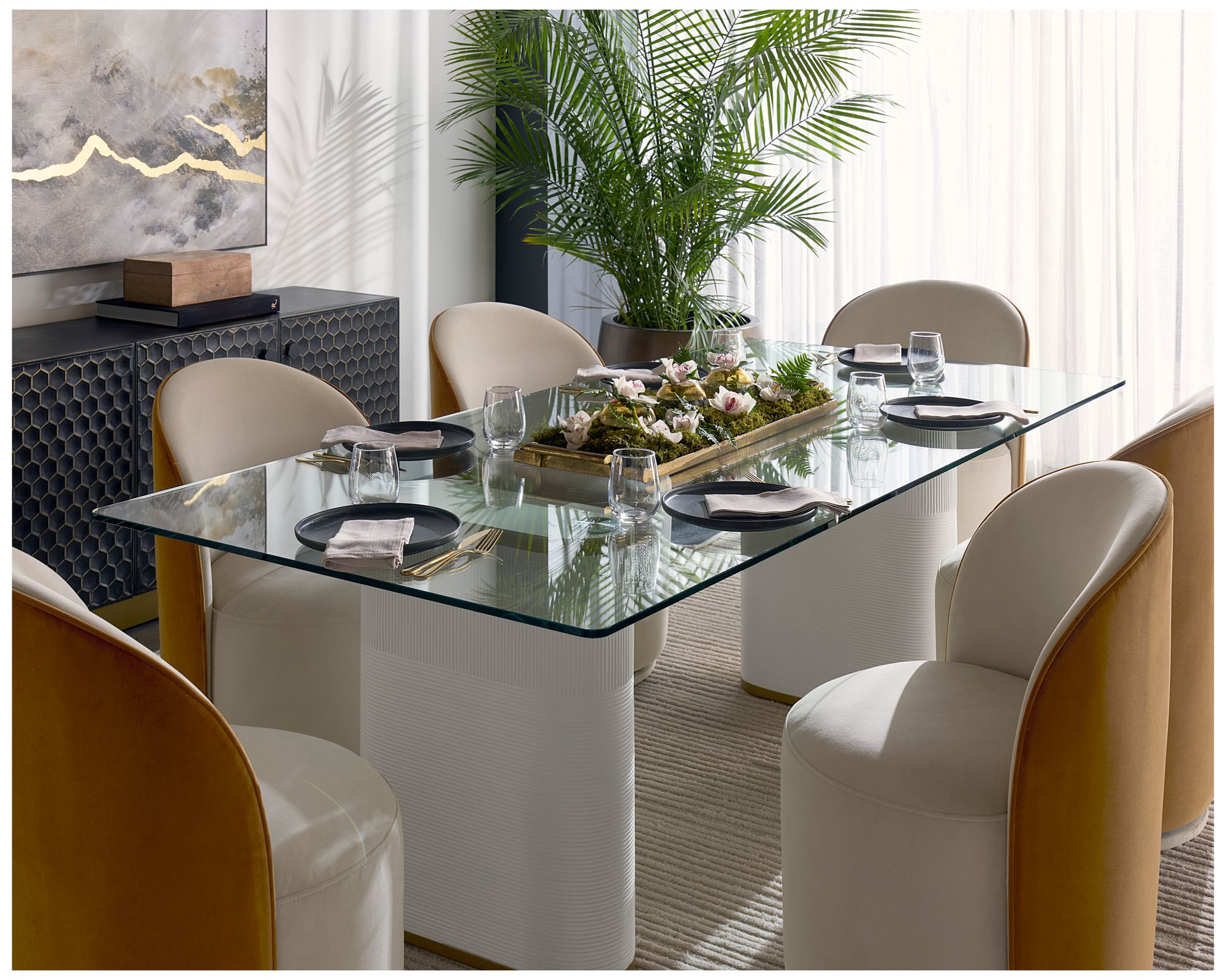 Sunpan Cavoli Swivel Dining Chair Meg Taupe and Meg Gold