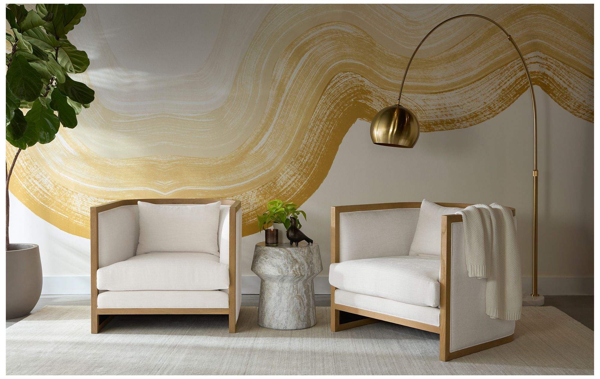 Sunpan Chloe Lounge Chair Natural Heather Ivory Tweed