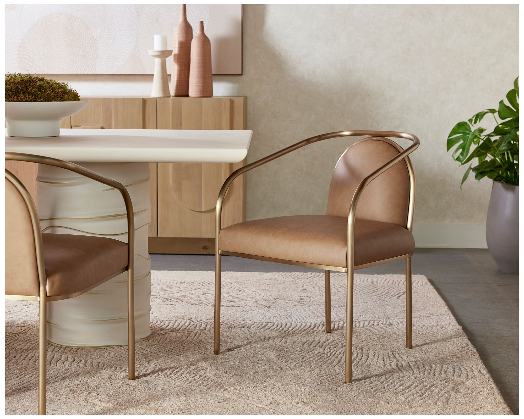 Sunpan Cicero Dining Armchair Milliken Cognac