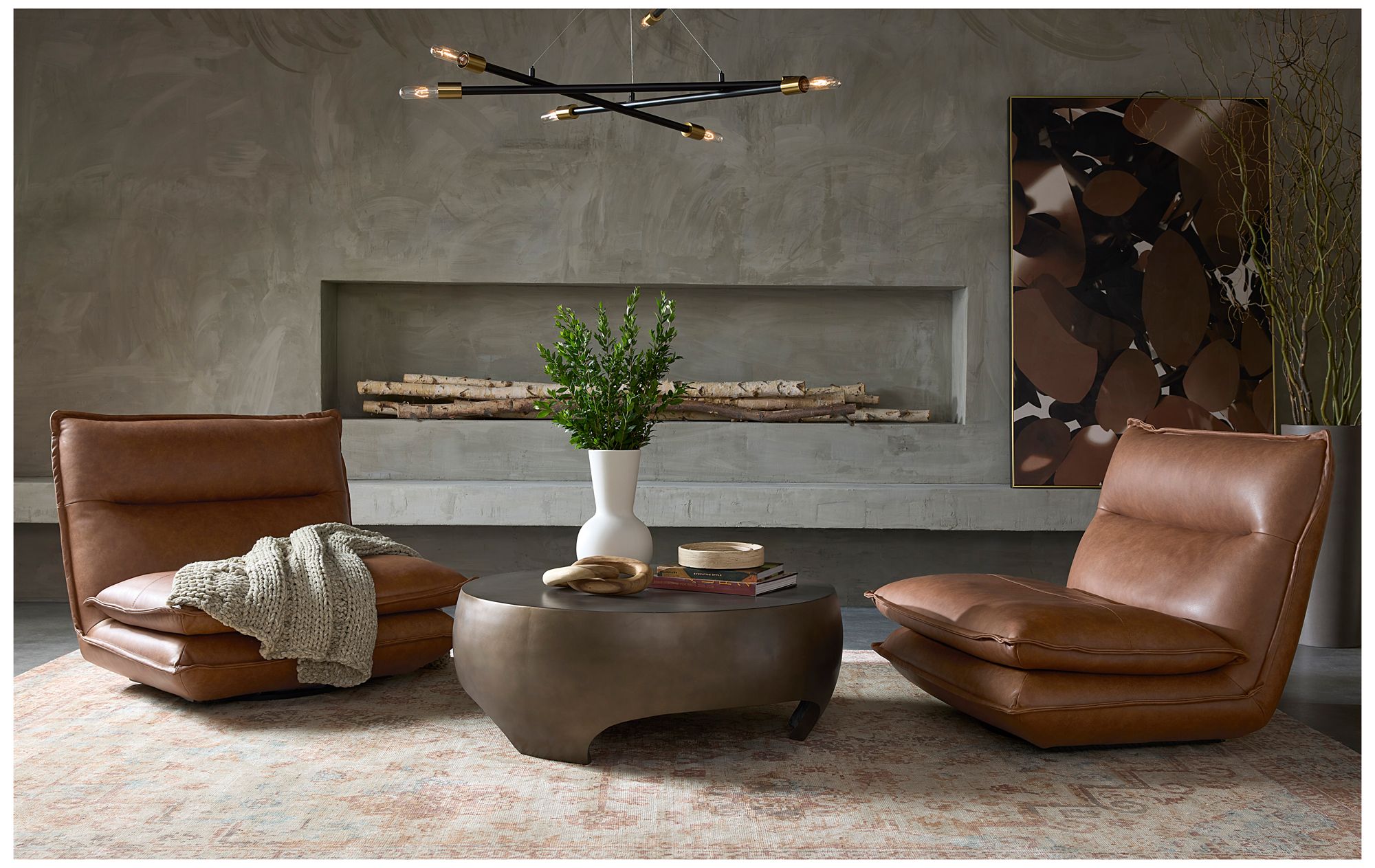 Sunpan Colson Swivel Armless Chair Cognac Leather