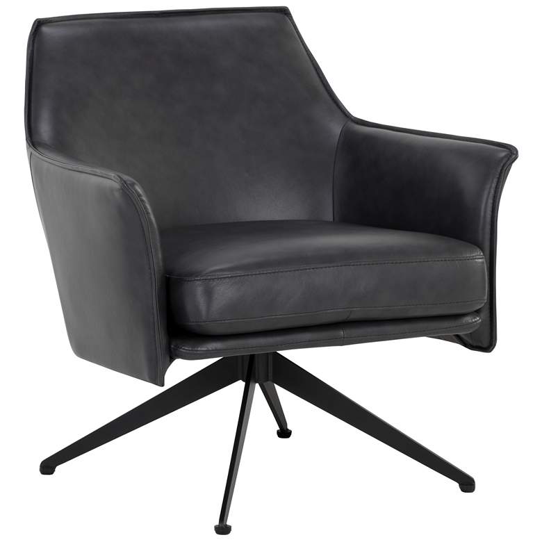 Image 1 Sunpan Crosby Swivel Lounge Chair Alpine Black Leather