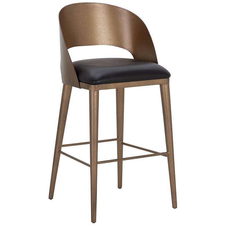 Image 1 Sunpan Dezirae Barstool Antique Brass Charcoal Black Leather