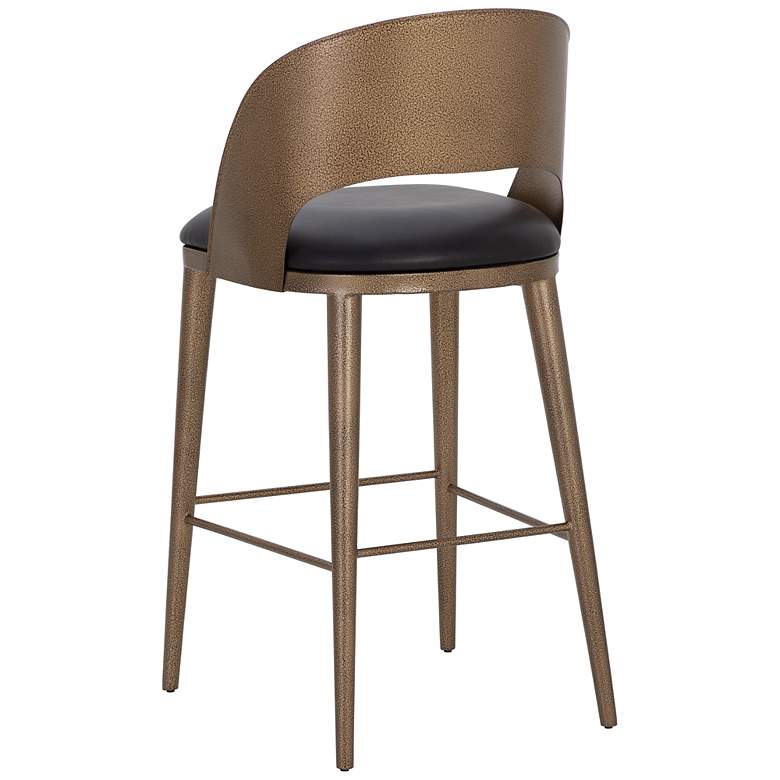 Image 4 Sunpan Dezirae Barstool Antique Brass Charcoal Black Leather more views