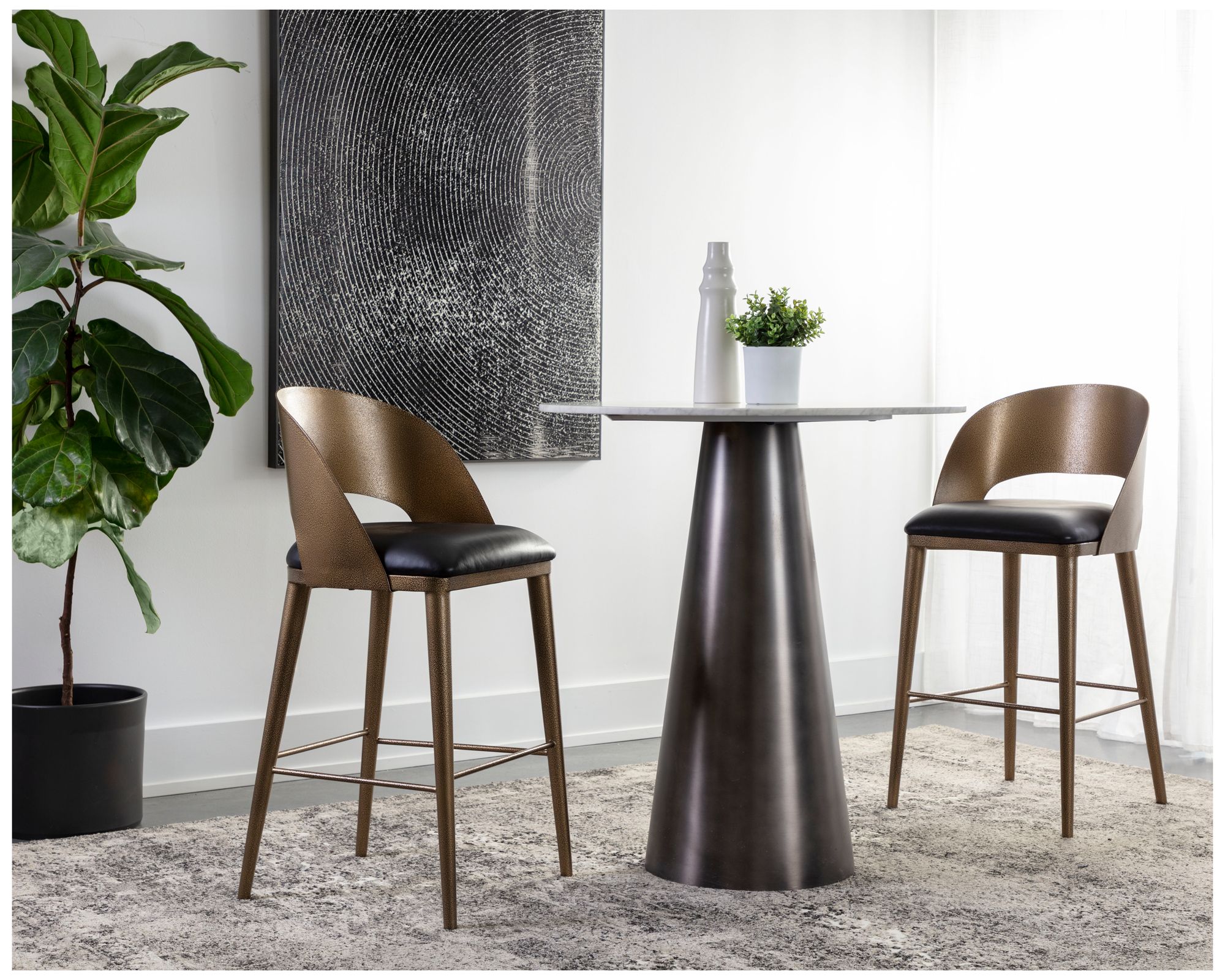 Image 5 Sunpan Dezirae Barstool Antique Brass Charcoal Black Leather more views