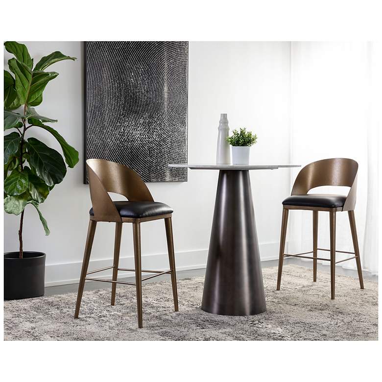Image 5 Sunpan Dezirae Barstool Antique Brass Charcoal Black Leather more views