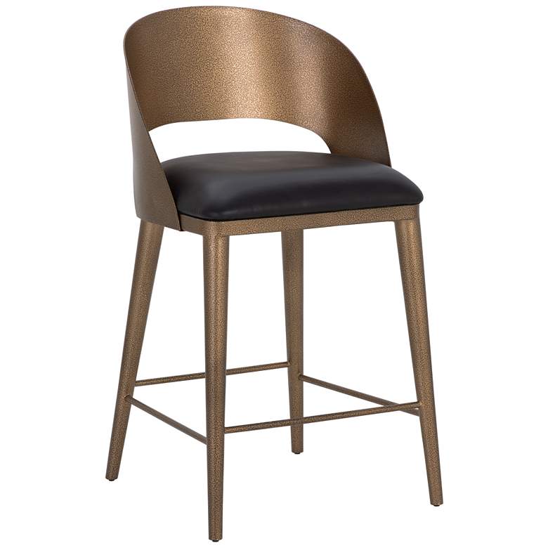 Image 1 Sunpan Dezirae Counter Stool Antique Brass Charcoal Black Leather