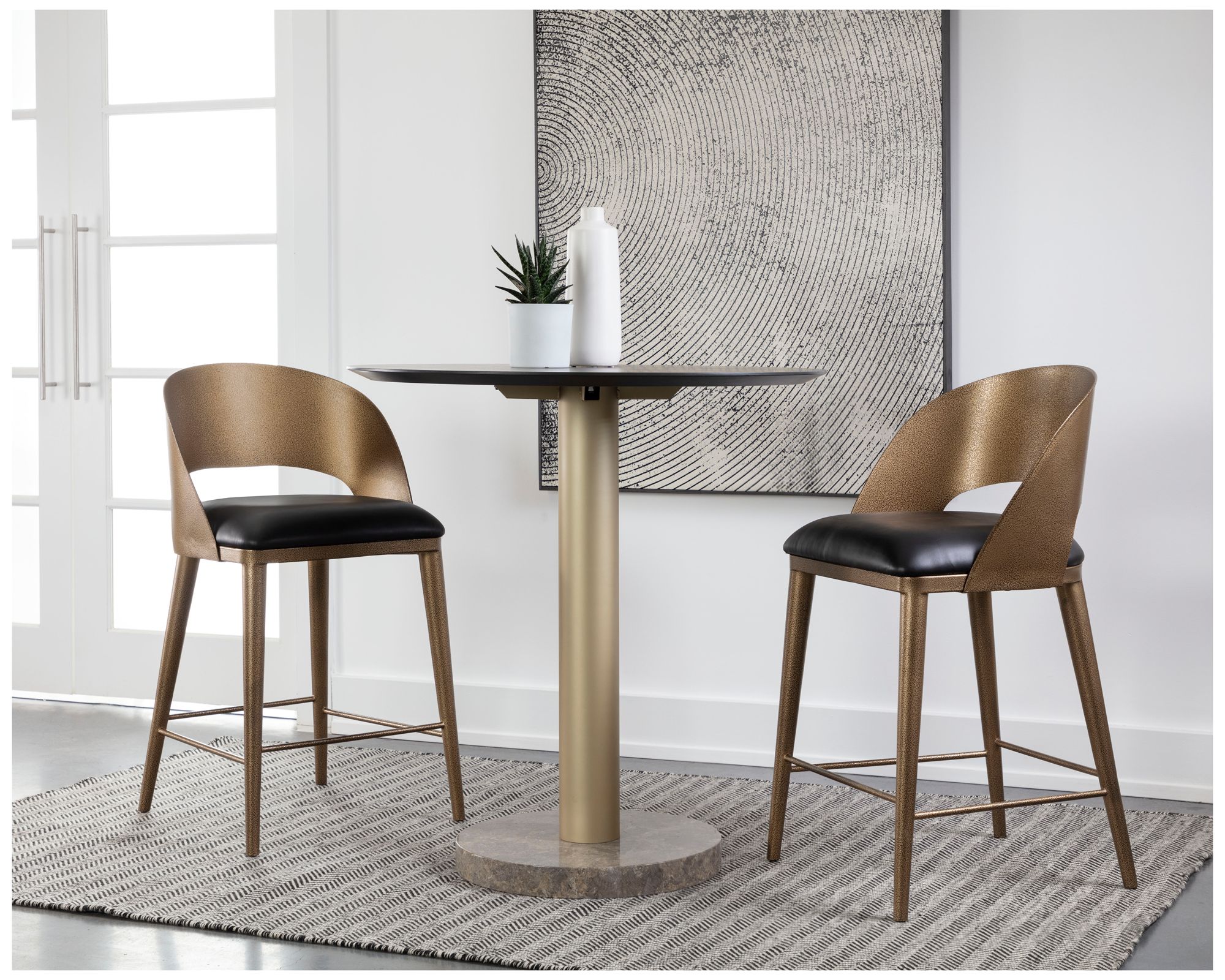 Image 5 Sunpan Dezirae Counter Stool Antique Brass Charcoal Black Leather more views