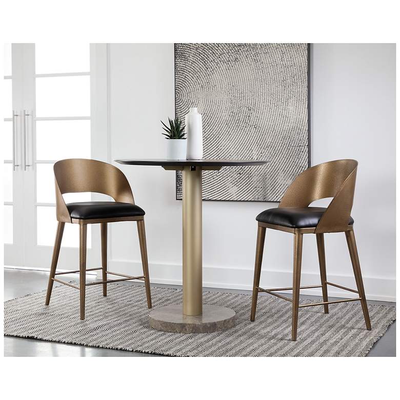 Image 5 Sunpan Dezirae Counter Stool Antique Brass Charcoal Black Leather more views