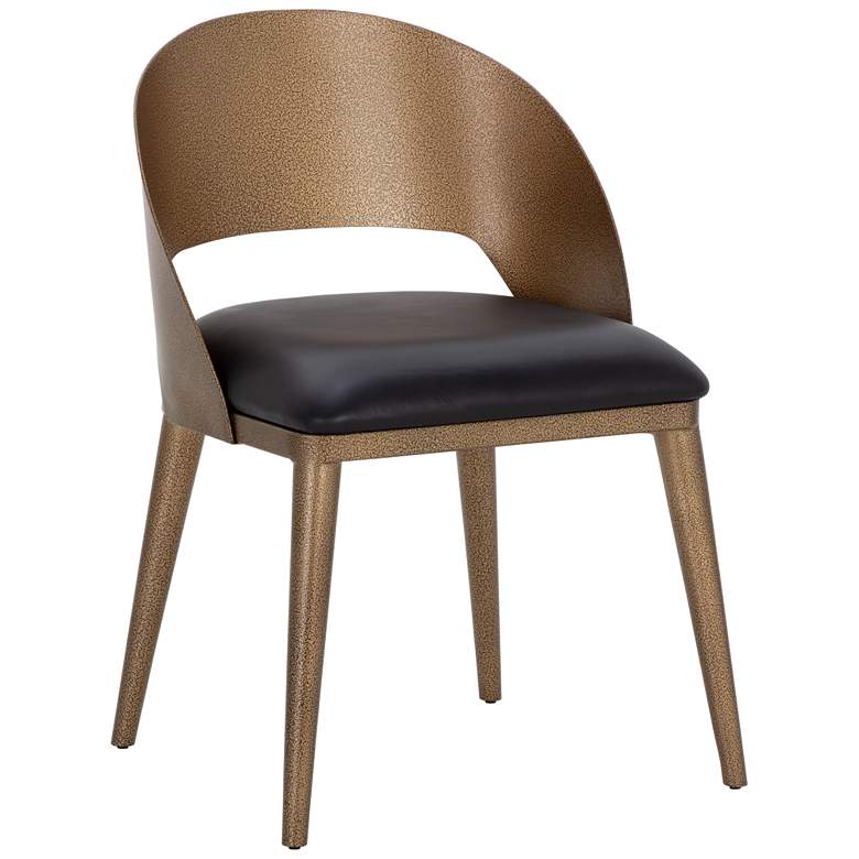 Image 2 Sunpan Dezirae Dining Chair Antique Brass Charcoal Black Leather