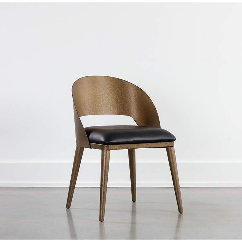 Image 1 Sunpan Dezirae Dining Chair Antique Brass Charcoal Black Leather