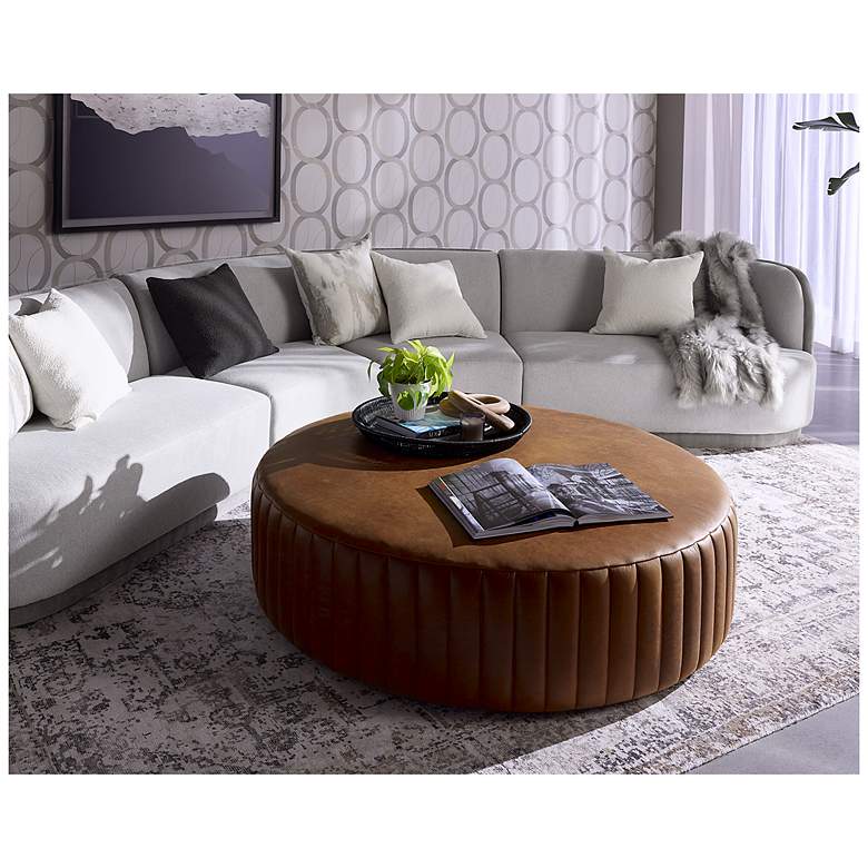Image 2 Sunpan Divano Ottoman Aged Cognac Leather more views