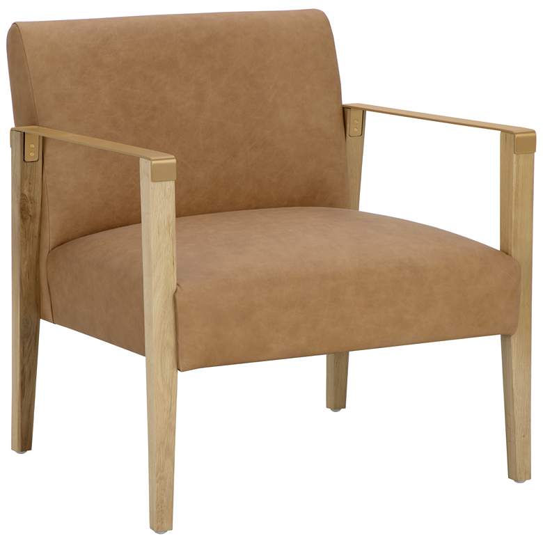 Image 2 Sunpan Earl Lounge Chair Rustic Oak Ludlow Sesame Leather