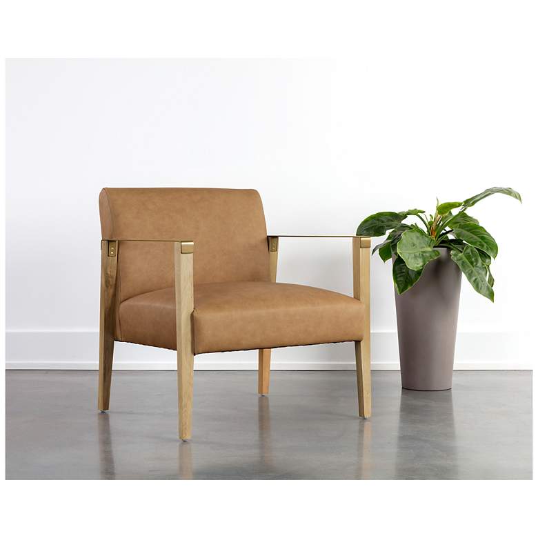 Image 1 Sunpan Earl Lounge Chair Rustic Oak Ludlow Sesame Leather