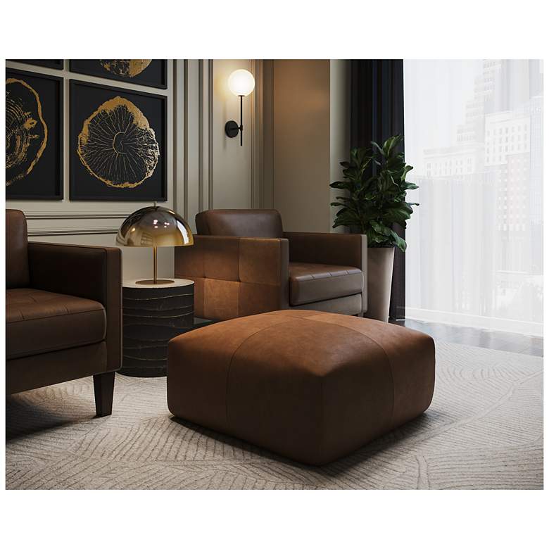 Image 3 Sunpan Elio Ottoman Cognac Leather more views