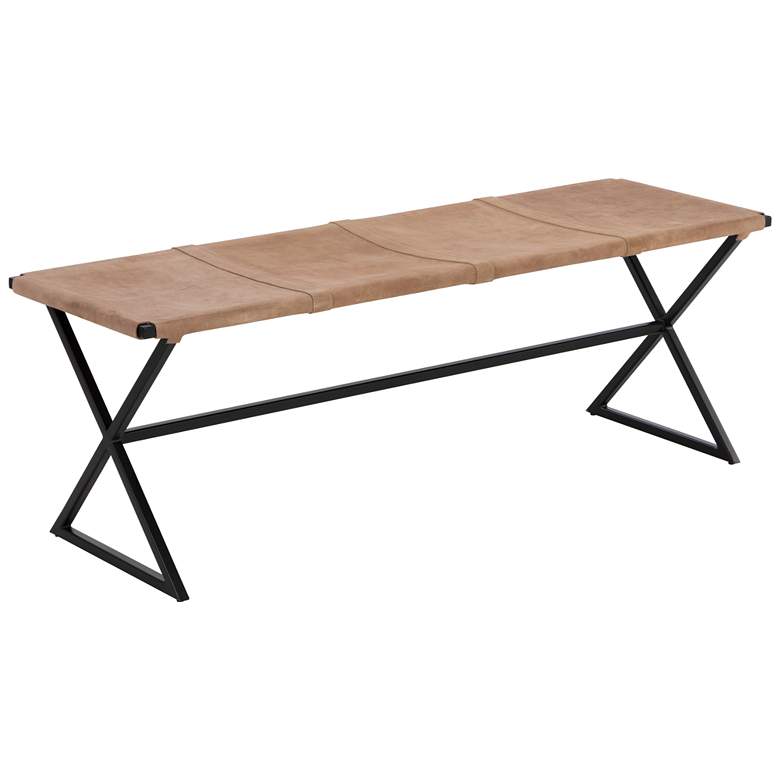 Image 1 Sunpan Elon Bench Suede Light Tan Leather
